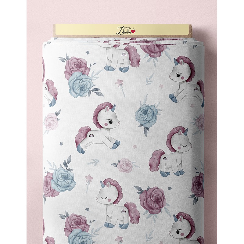 Tissu Coton Petit Licorne Arc En Ciel