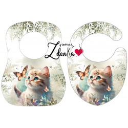 Panneau coton bavoirs petit chat floral vert