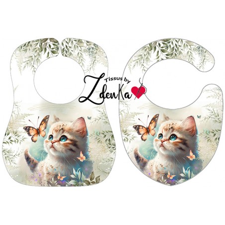 Panneau coton bavoirs petit chat floral vert