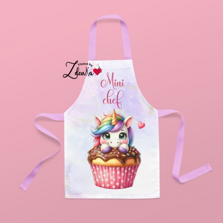 Panneau pour tablier petite licorne, cupcake, prêt à coudre