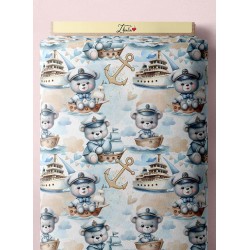 Tissu coton marine teddy ours