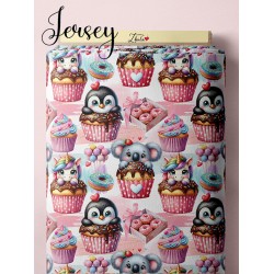 Tissu jersey animaux cupcakes