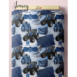 Tissu jersey tracteur bleu...