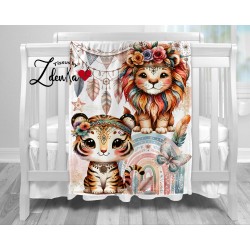 Panneau minky pour couverture bébé lion tigre bohéme