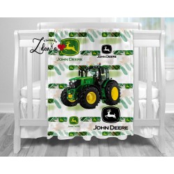 Panneau minky tracteur vert pour couverture bébé