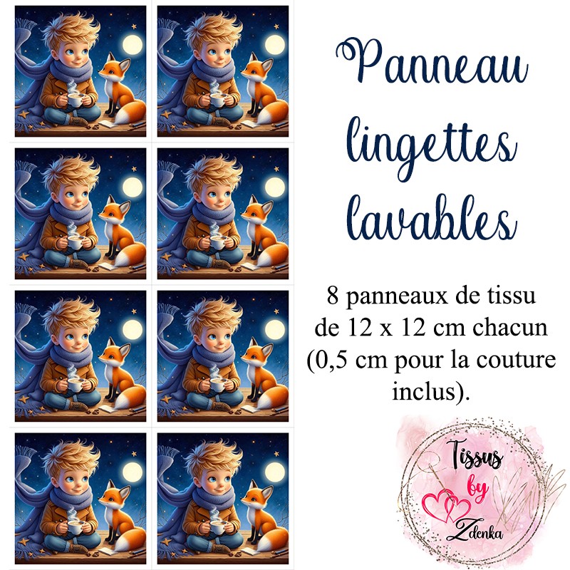 Panneau tissu pour lingettes lavables Petit Prince – Bleu