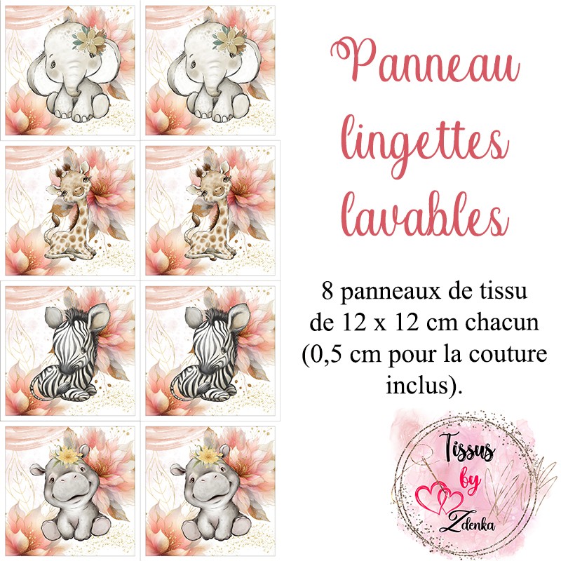 Panneau tissu pour lingettes lavables Animaux de la Savane en Douceur Panneau tissu pour lingettes lavables Animaux de la Savane en Douceur
