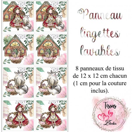 Panneau tissu pour lingettes lavables Petite Fille et Loup