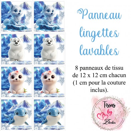 Panneau tissu pour lingettes lavables Animaux de l'arctique