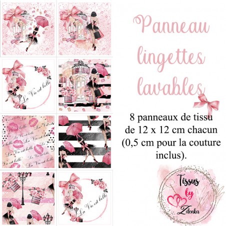 Panneau tissu pour lingettes lavables Paris rose