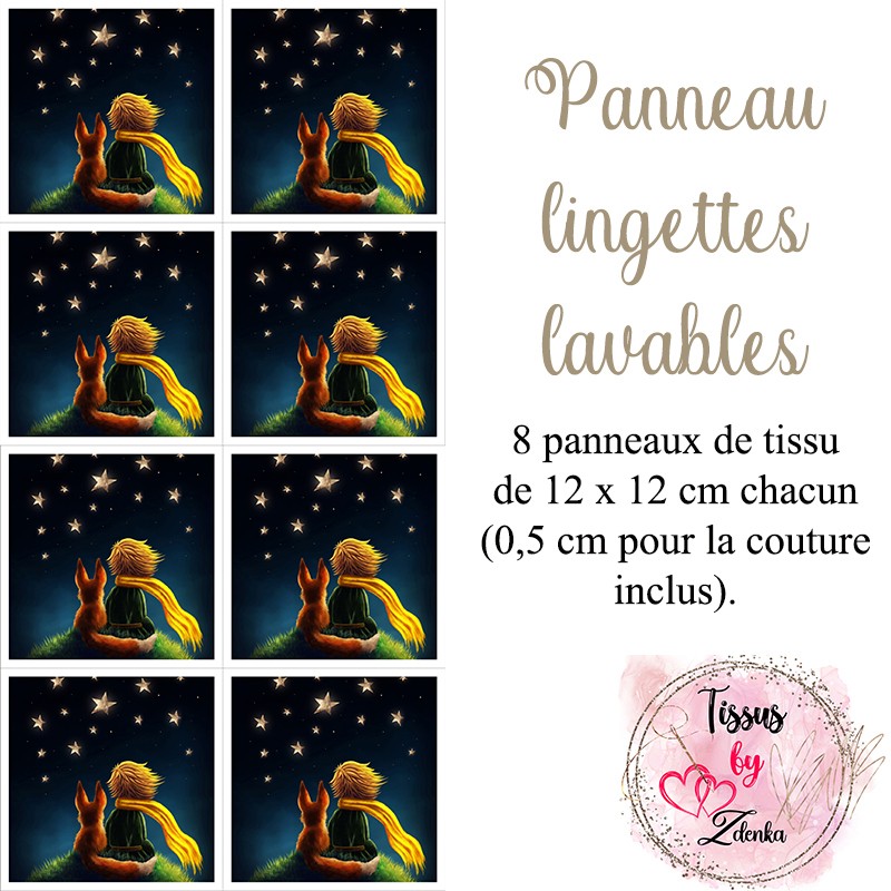 Panneau tissu pour lingettes lavables Petit Prince, tissu coton de satin 170 g/M