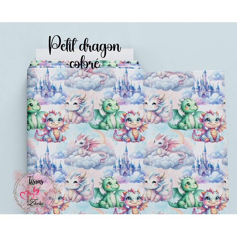 Tissu coton Petit Dragon Coloré