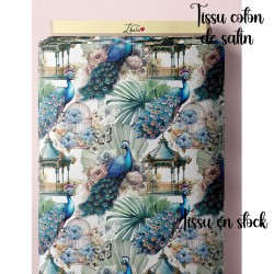 Tissu coton de satin paon de jardin