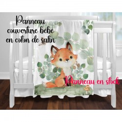 Panneau pour couverture bébé  petit renard eucalyptus