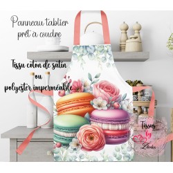 Panneau pour tablier Macaron Fleuri, prêt à coudre