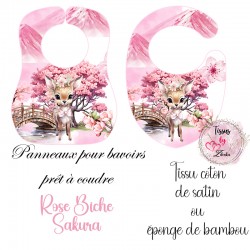 Panneau tissu pour bavoirs bébé Biche Rose, Sakura