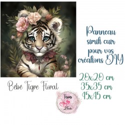 Panneau simili cuir bébé tigre floral pour vos créations DIY