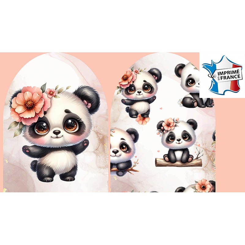Panneau éponge de bambou gant de toilette Panda Bohème & Fleurs Poudrées