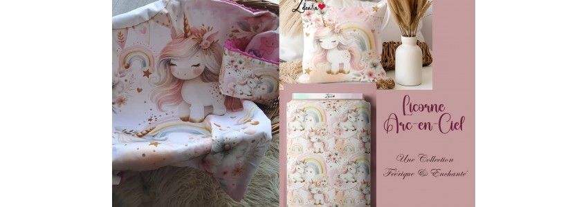 Collection Tissu Licorne Arc-en-Ciel - Coton et Jersey Magiques